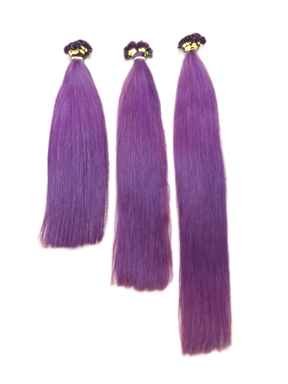 Flat tip human hair extensions in Purple color