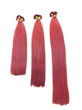 Flat tip human hair extensions in Red color