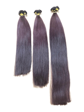Flat tip human hair extensions in Dark Violet color