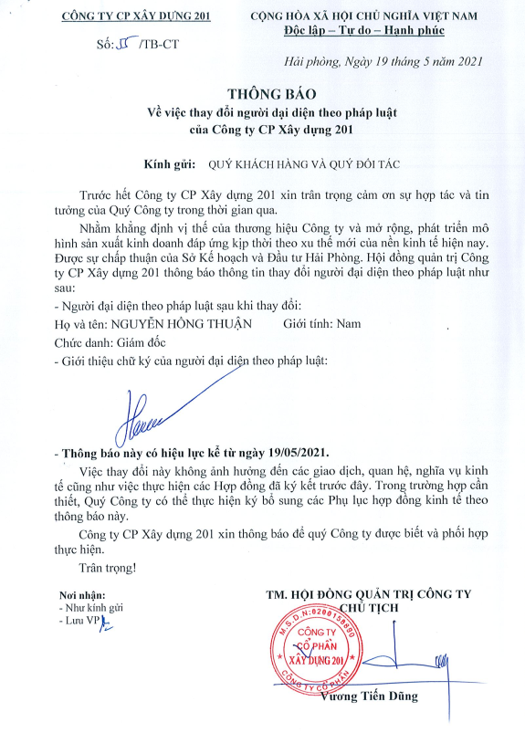 Notice of change of representative 1