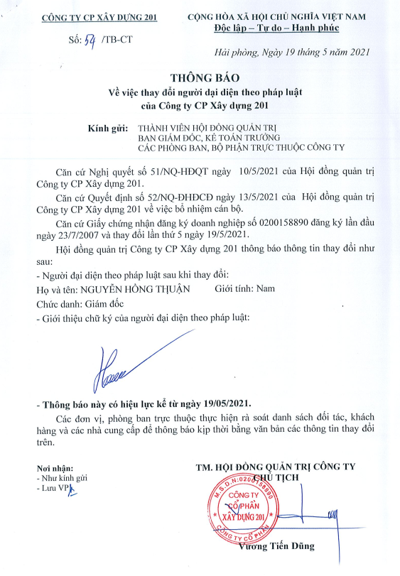 Notice of change of representative