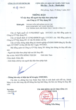 Notice of change of representative