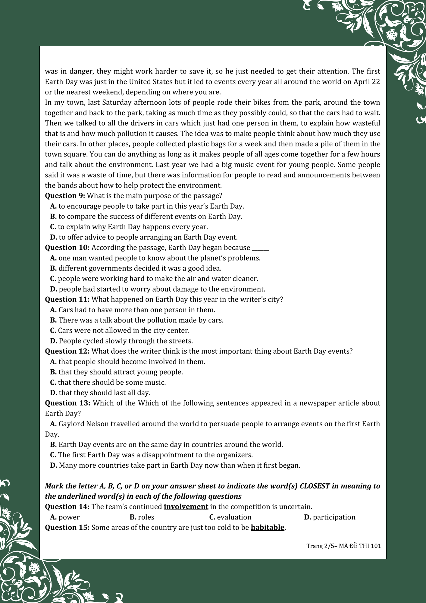 Đề thi thử vào lớp 10 của Hòa Bình - La Trobe - Hà Nội 5