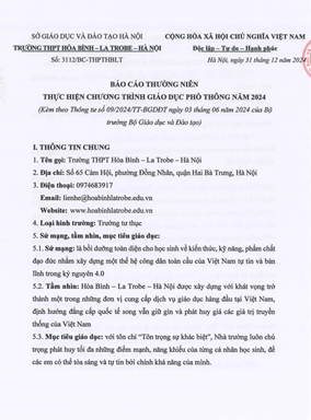Báo cáo thường niên thực hiện chương trình giáo dục phổ thông năm 2024