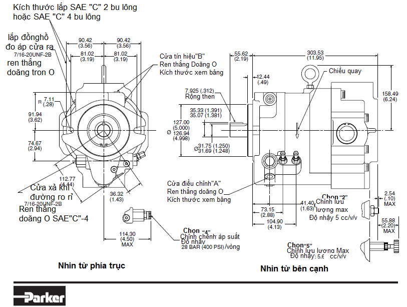 Bơm Piston Parker điều chỉnh được lưu lượng PVAC100 3