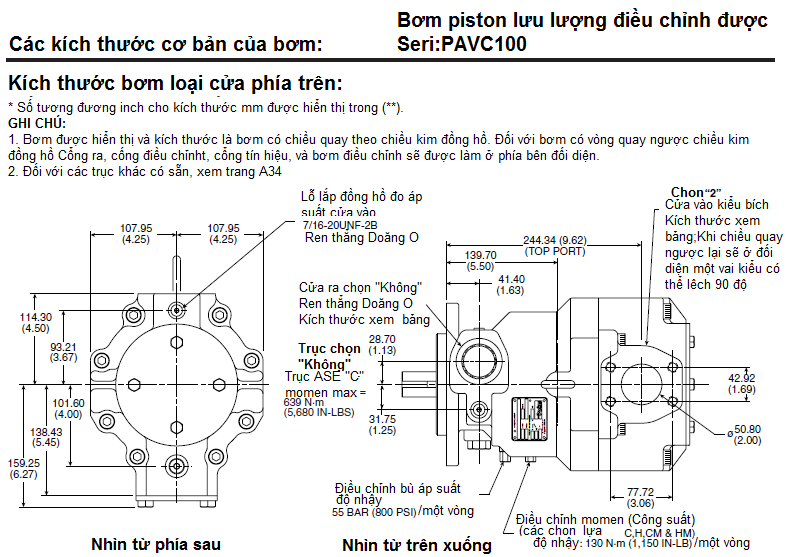Bơm Piston Parker điều chỉnh được lưu lượng PVAC100 4