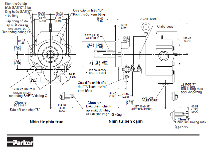 Bơm Piston Parker điều chỉnh được lưu lượng PVAC100 5