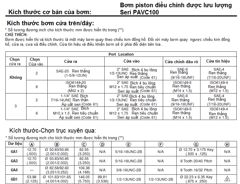 Bơm Piston Parker điều chỉnh được lưu lượng PVAC100 6