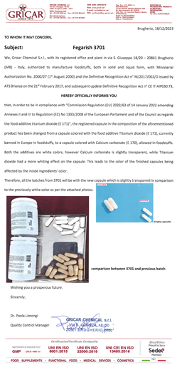 THÔNG BÁO THAY ĐỔI VỀ SẢN PHẨM FEGARISH 