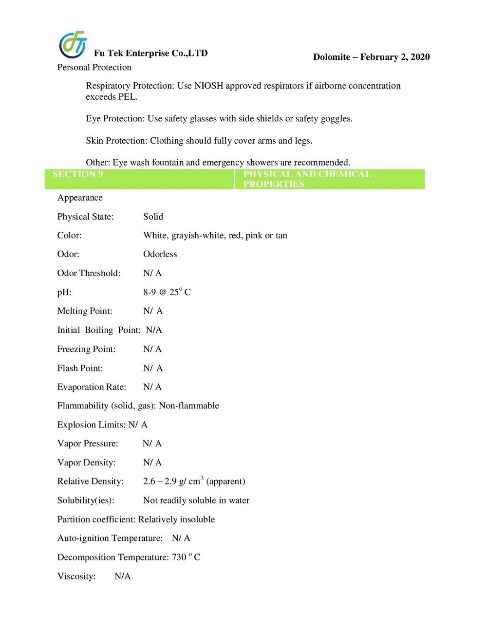 MSDS ĐÁ DOLOMITE 3