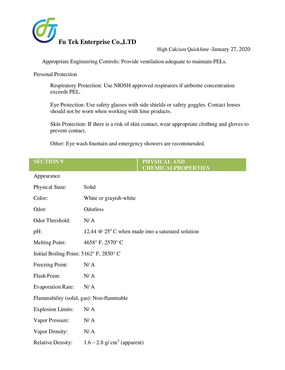 MSDS VÔI SỐNG 4