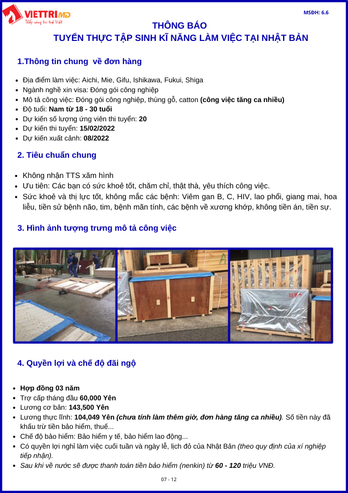 Đơn hàng đóng gói công nghiệp cho Nam