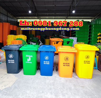 Thùng rác nhựa 240L công cộng 2 bánh xe 