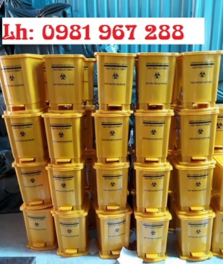 Thùng rác 15 lít y tế đạp chân màu vàng