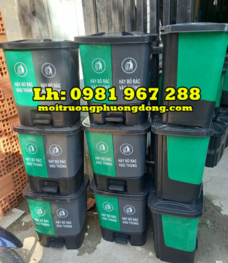 Thùng rác 2 ngăn đạp chân 40 lít phân loại rác thải
