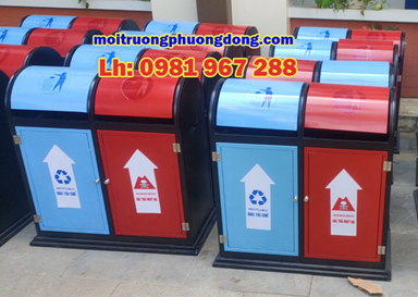 Thùng rác 2 ngăn ngoài trời bằng thép