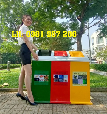 thùng rác 3 ngăn dành cho trường học