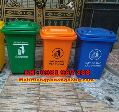 Thùng rác nhựa 60 lít có 4 bánh xe nhỏ 