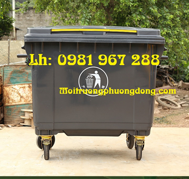 Xe thu gom rác nhựa 660L màu đen