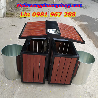 Thùng rác bằng thép 2 ngăn ngoài trời