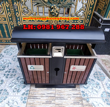 Thùng rác ngoài trời có mái che 2 ngăn