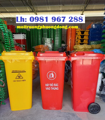 Thùng rác công nghiệp 120L màu đỏ
