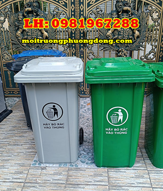 Thùng rác nhựa 2 bánh xe 240L màu xám
