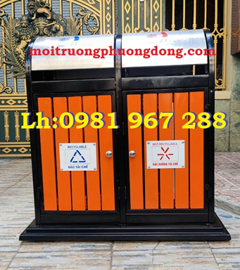 Thùng rác ngoài trời giả gỗ 2 ngăn