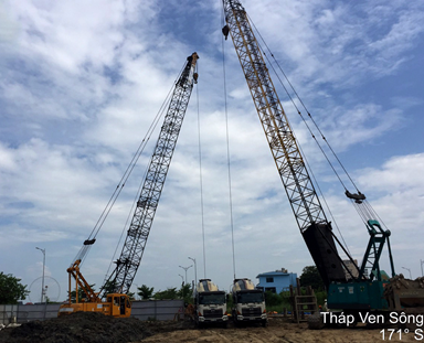 Thi công cọc khoan nhồi đại trà, tường dẫn, tường vây dự án Tháp ven sông - TP Đà Nẵng