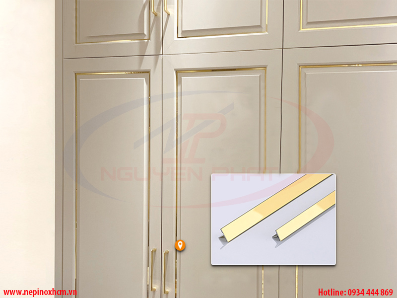 Nẹp inox chữ T 8mm tạo chỉ trang trí cánh tủ