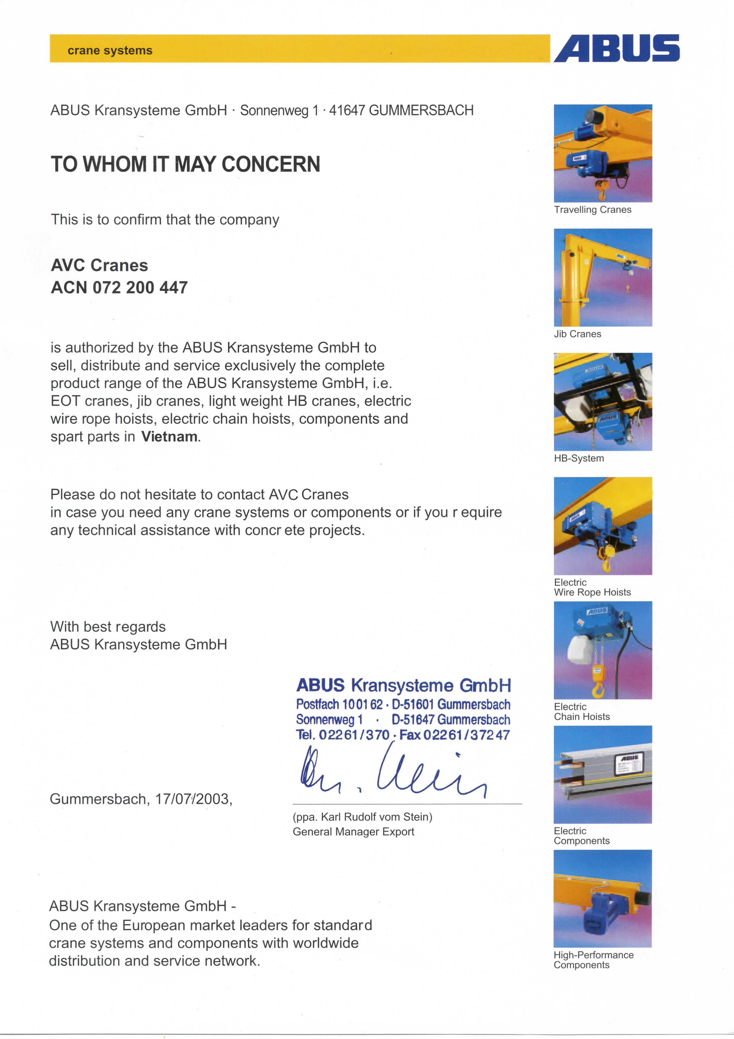 Abuss Exclusive agency certificate