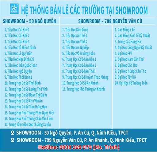 HỆ THỐNG BÁN LẺ ĐỒNG PHỤC CÁC TRƯỜNG TẠI SHOWROOM NGÔI SAO XANH