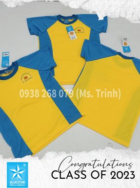 ÁO THUN CỔ TRÒN MÀU XANH PHỐI VÀNG