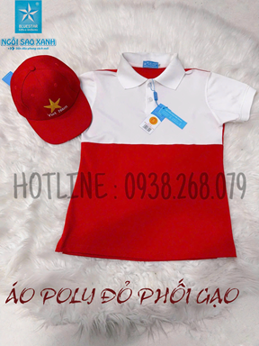 Áo thun cổ trụ màu đỏ phối trắng